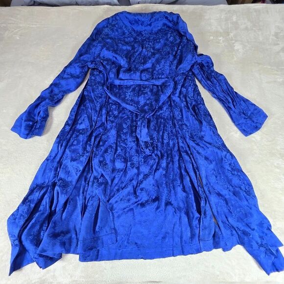 Torrid Size 1 Blue Jacquard Trench Coat Belted Long Sleeve Pockets Vented Sides - Picture 6 of 11